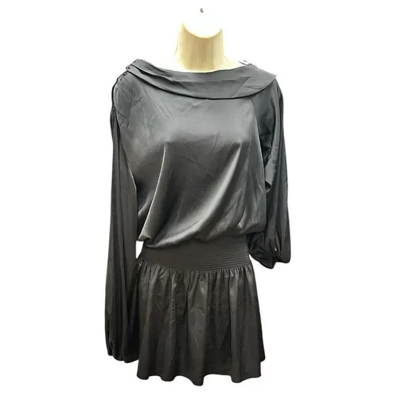 Ramy Brook Timothy Off Shoulder Blouson Mini Dress in Black NWT Small
